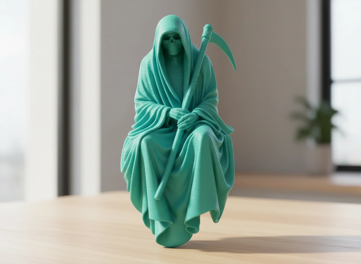 Figurină Decorativă Coasa Morții Imprimată 3D pentru Raft sau Birou 10cm - culoare Albastru verzui, imprimare 3D Vibecraft