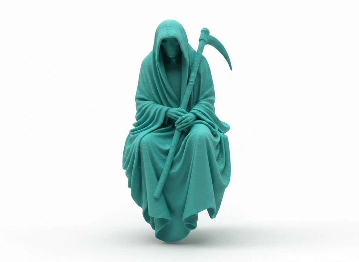 Figurină Decorativă Coasa Morții Imprimată 3D pentru Raft sau Birou 10cm - culoare Albastru verzui, imprimare 3D Vibecraft