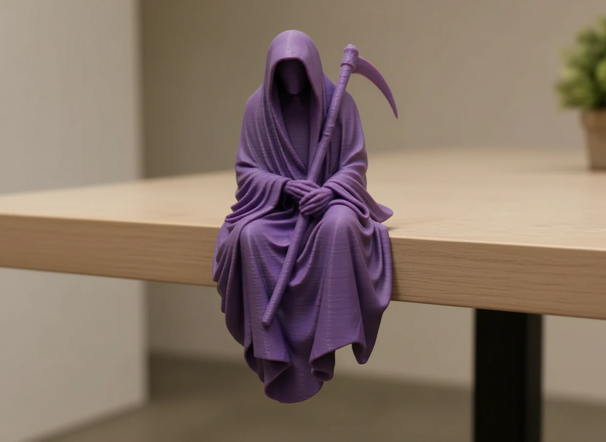 Figurină Decorativă Coasa Morții Imprimată 3D pentru Raft sau Birou 10cm - culoare vibecraft Figurină Decorativă Coasa Morții Imprimată 3D pentru Raft sau Bi purple scene, produs imprimat 3D Vibecraft