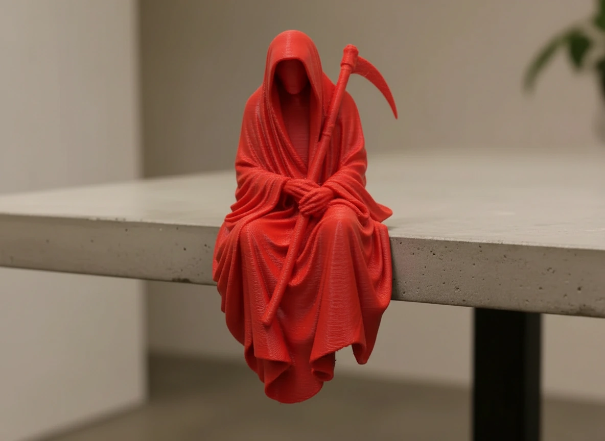 Figurină Decorativă Coasa Morții Imprimată 3D pentru Raft sau Birou 10cm - culoare vibecraft Figurină Decorativă Coasa Morții Imprimată 3D pentru Raft sau Bi red scene, produs imprimat 3D Vibecraft