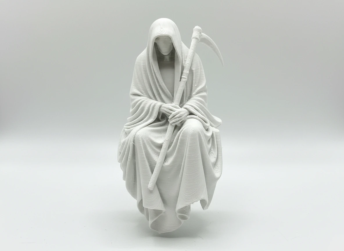 Figurină Decorativă Coasa Morții Imprimată 3D pentru Raft sau Birou 10cm - culoare white studio, produs imprimat 3D Vibecraft
