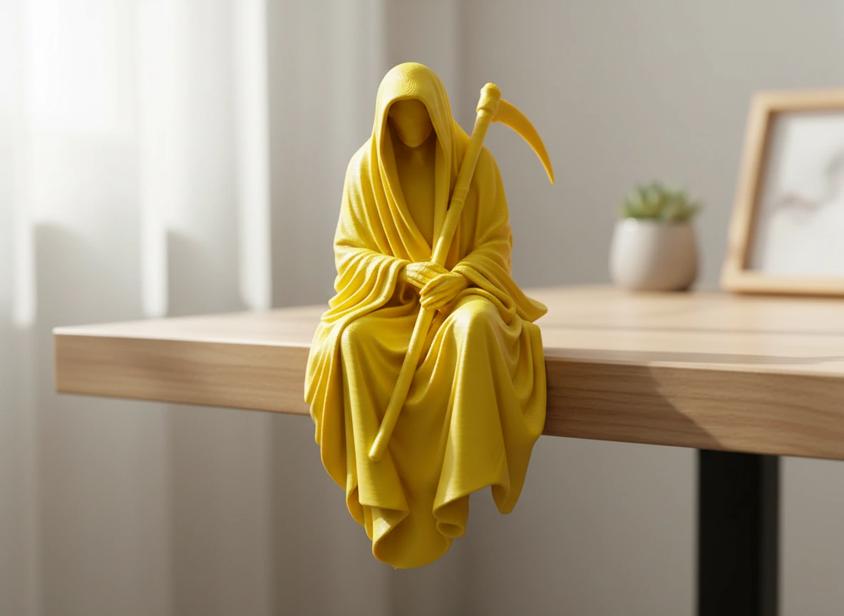 Figurină Decorativă Coasa Morții Imprimată 3D pentru Raft sau Birou 10cm - culoare Galben, imprimare 3D Vibecraft