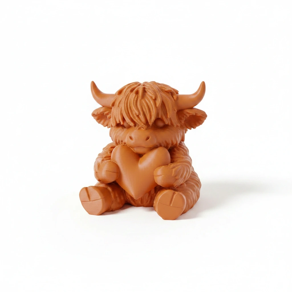 Figurină Decorativă Vițeluș Highland cu Inimă, Simbol Afecțiune - Orange compozit fibra de carbon, imprimare 3D Vibecraft