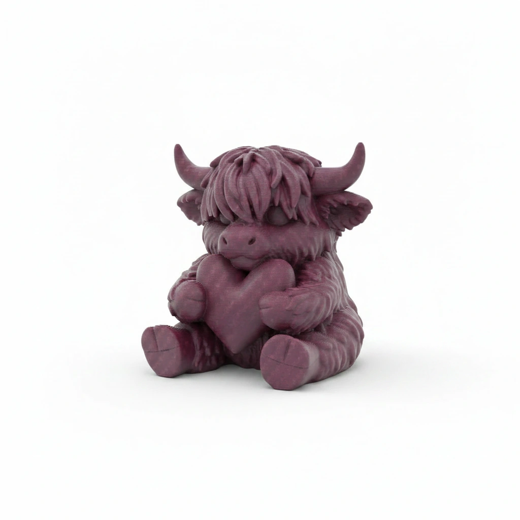 Figurină Decorativă Vițeluș Highland cu Inimă, Simbol Afecțiune - Purple red compozit fibra de carbon, imprimare 3D Vibecraft