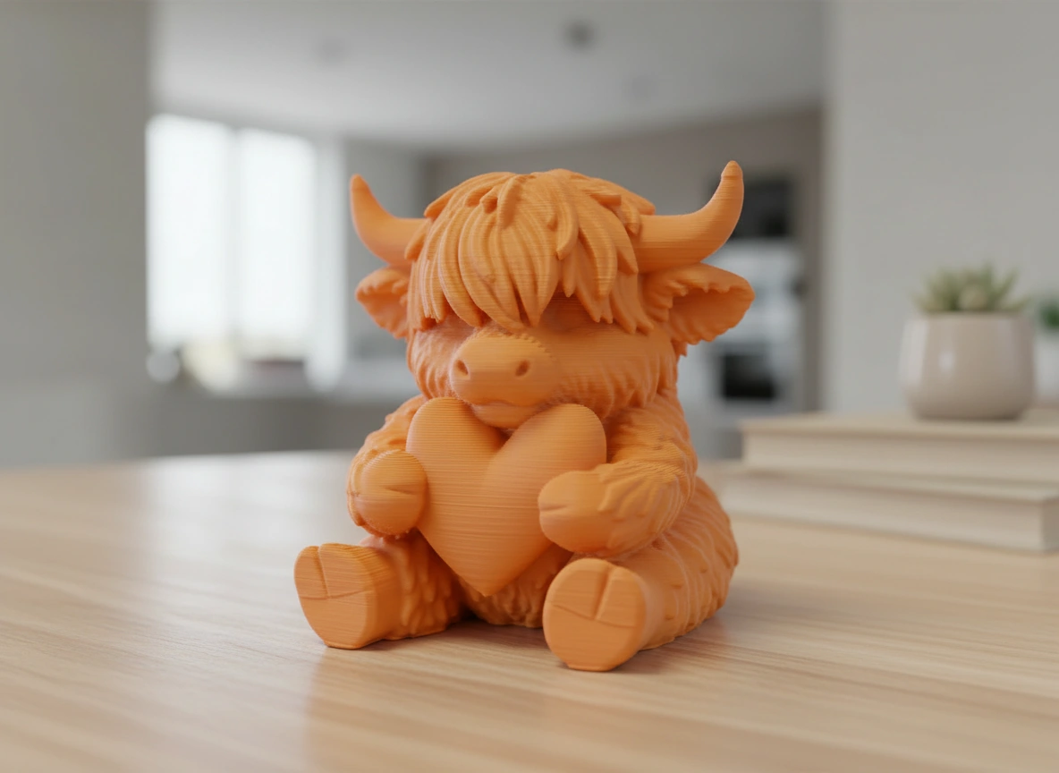 Figurină Decorativă Vițeluș Highland cu Inimă, Simbol Afecțiune - culoare vibecraft Figurină Decorativă Vițeluș Highland cu Inimă, Simbol Afecțiune orange lifestyle, produs imprimat 3D Vibecraft