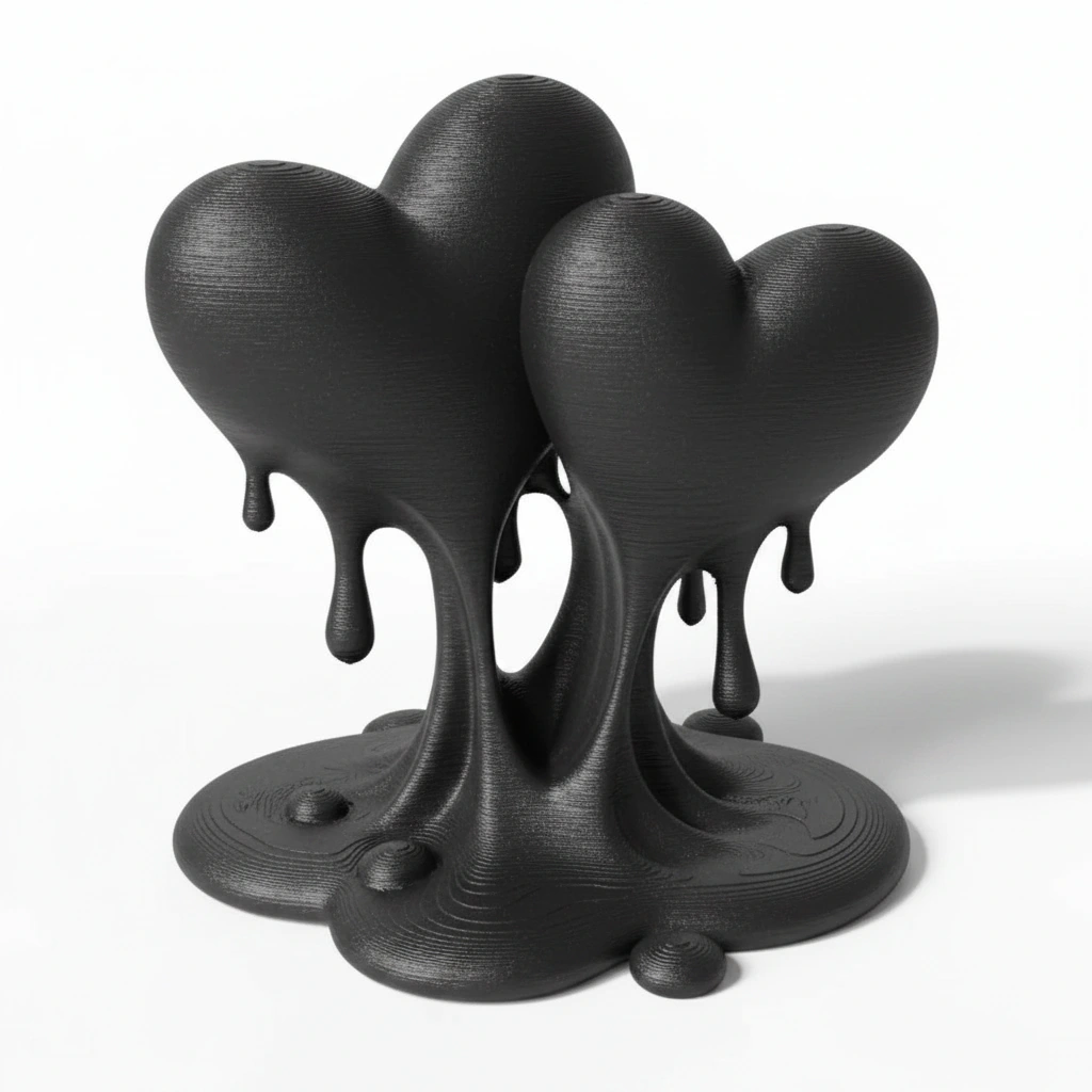 Sculptură Decorativă Inimi Îmbinate, Ornament Modern Dragoste - Negru compozit fibra de carbon, imprimare 3D Vibecraft
