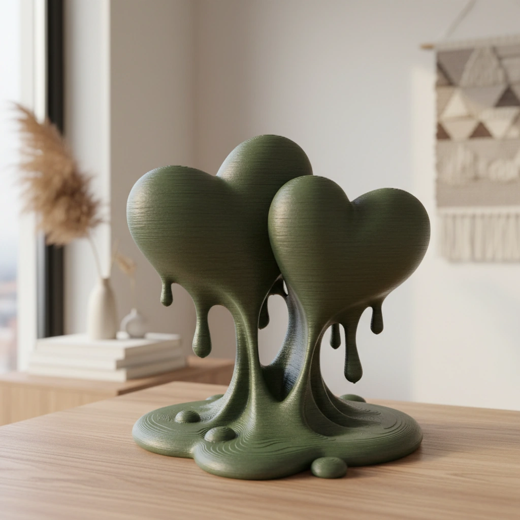 Sculptură Decorativă Inimi Îmbinate, Ornament Modern Dragoste - Olive green compozit fibra de carbon, imprimare 3D Vibecraft