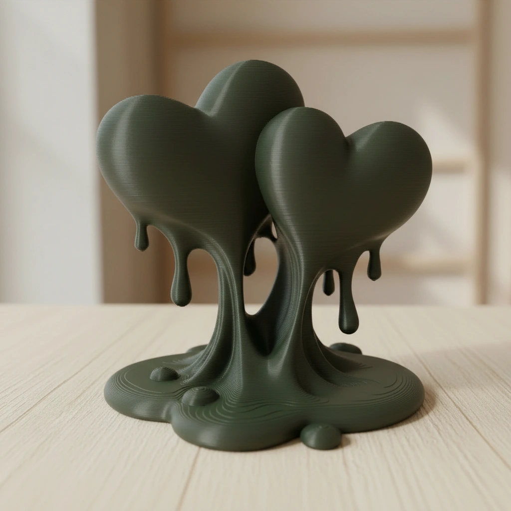 Sculptură Decorativă Inimi Îmbinate, Ornament Modern Dragoste - culoare Verde, imprimare 3D Vibecraft