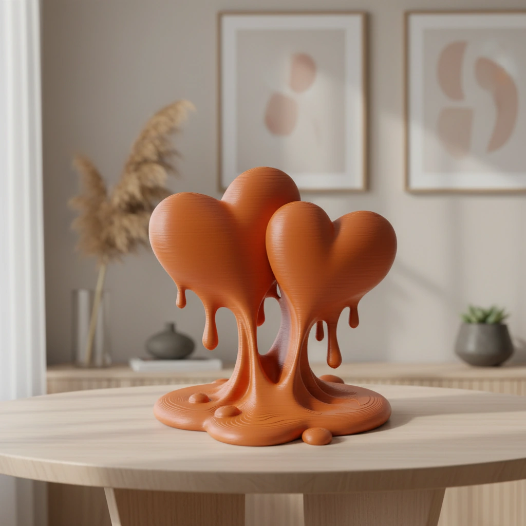 Sculptură Decorativă Inimi Îmbinate, Ornament Modern Dragoste - culoare Portocaliu, imprimare 3D Vibecraft