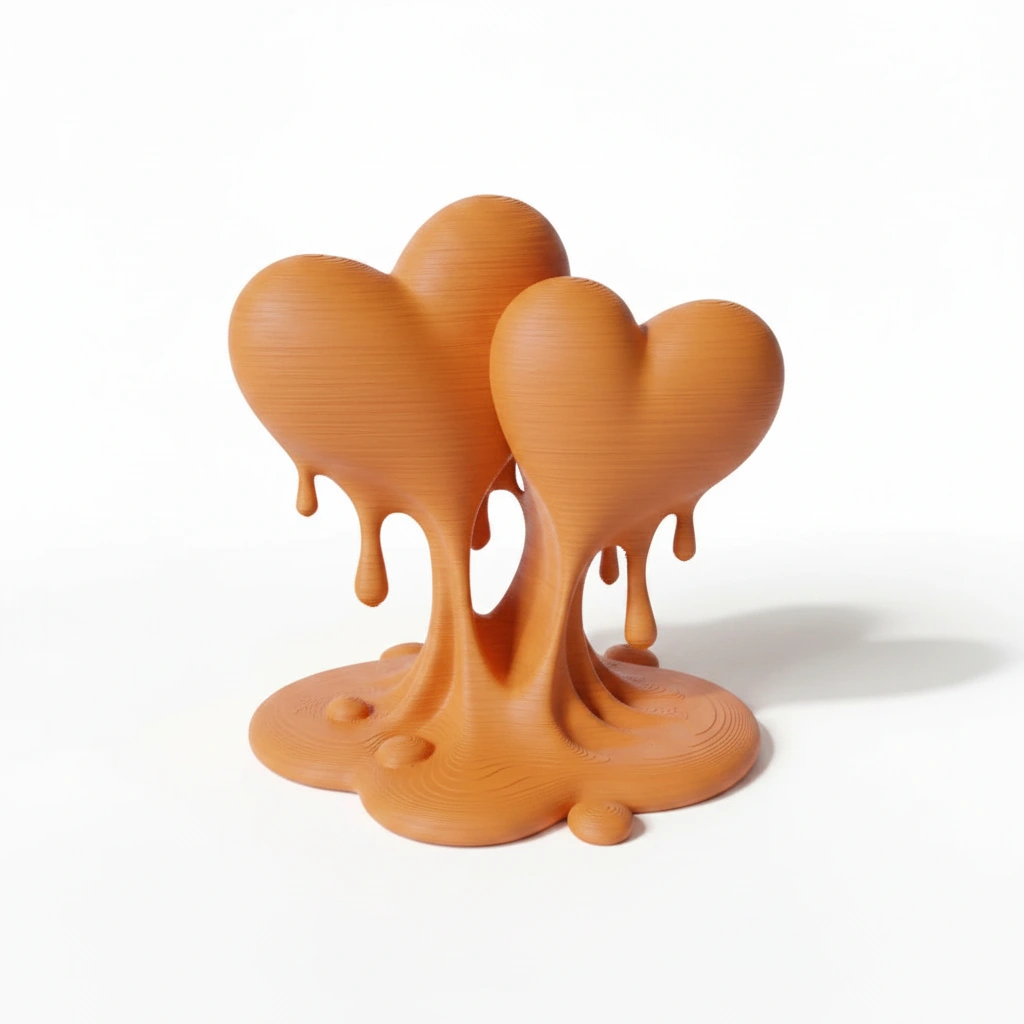 Sculptură Decorativă Inimi Îmbinate, Ornament Modern Dragoste - culoare Portocaliu, imprimare 3D Vibecraft