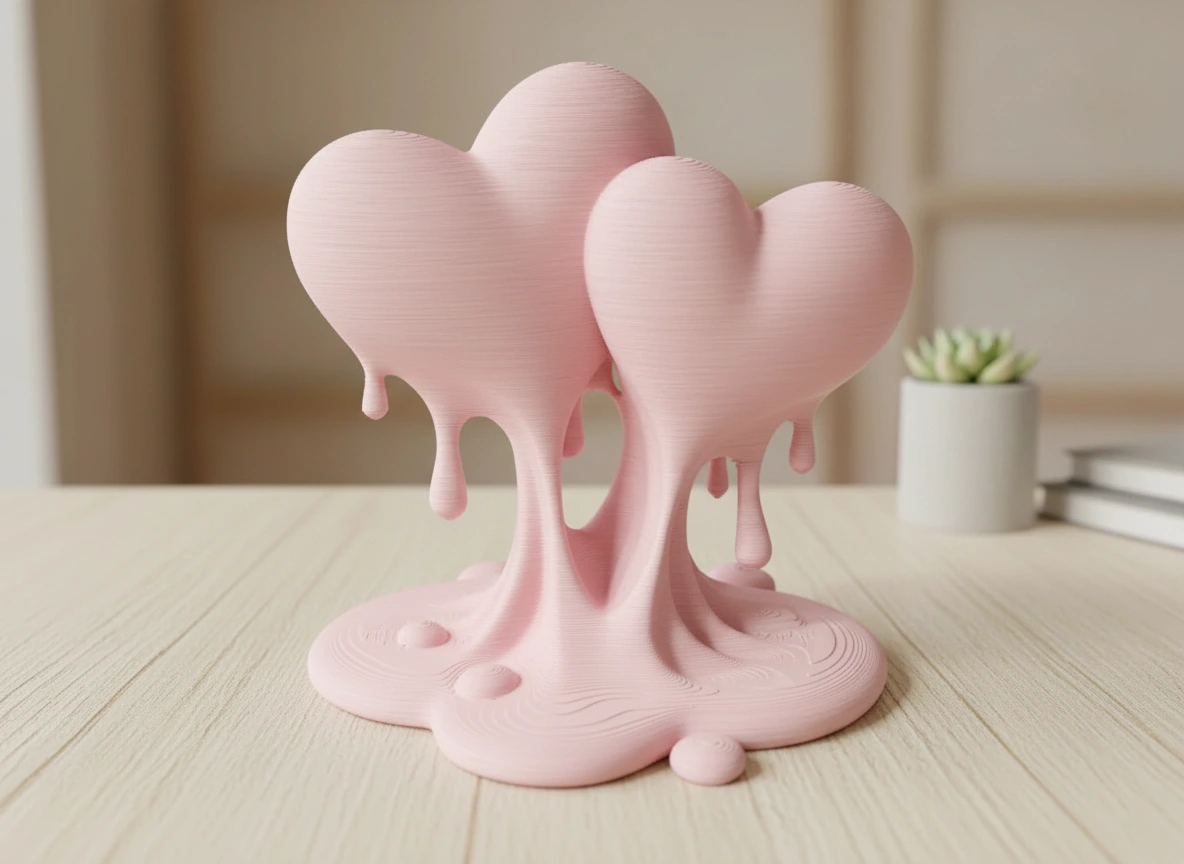 Sculptură Decorativă Inimi Îmbinate, Ornament Modern Dragoste - culoare Roz, imprimare 3D Vibecraft