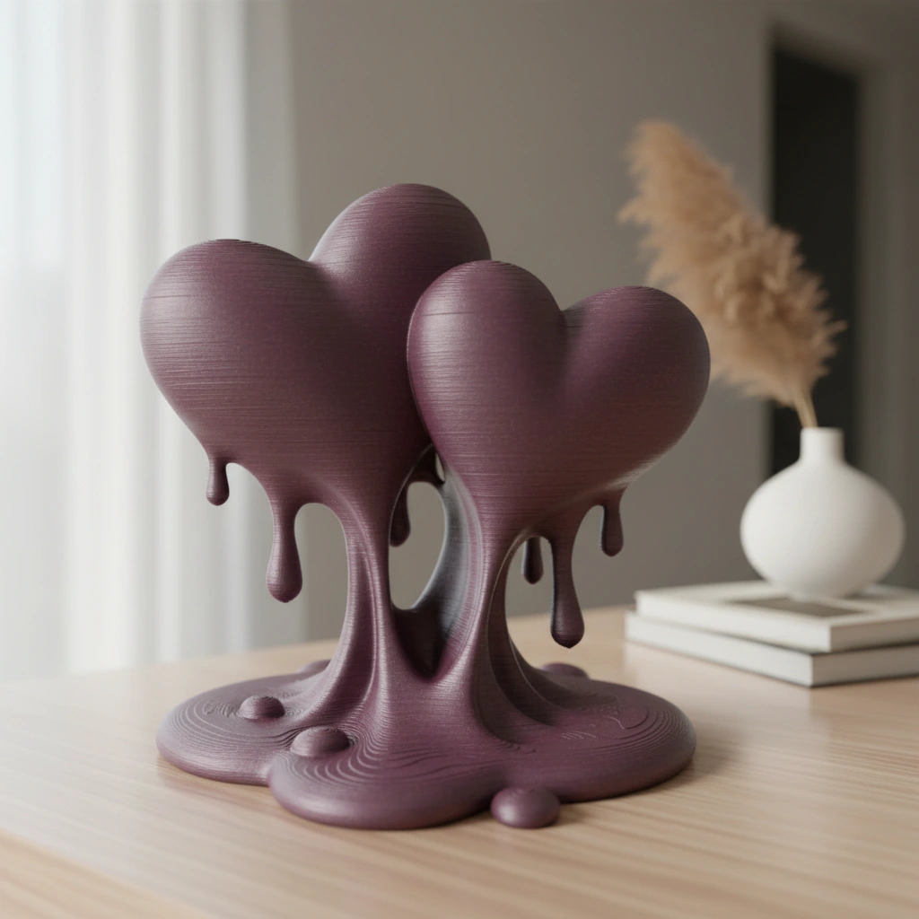 Sculptură Decorativă Inimi Îmbinate, Ornament Modern Dragoste - culoare Roșu, imprimare 3D Vibecraft