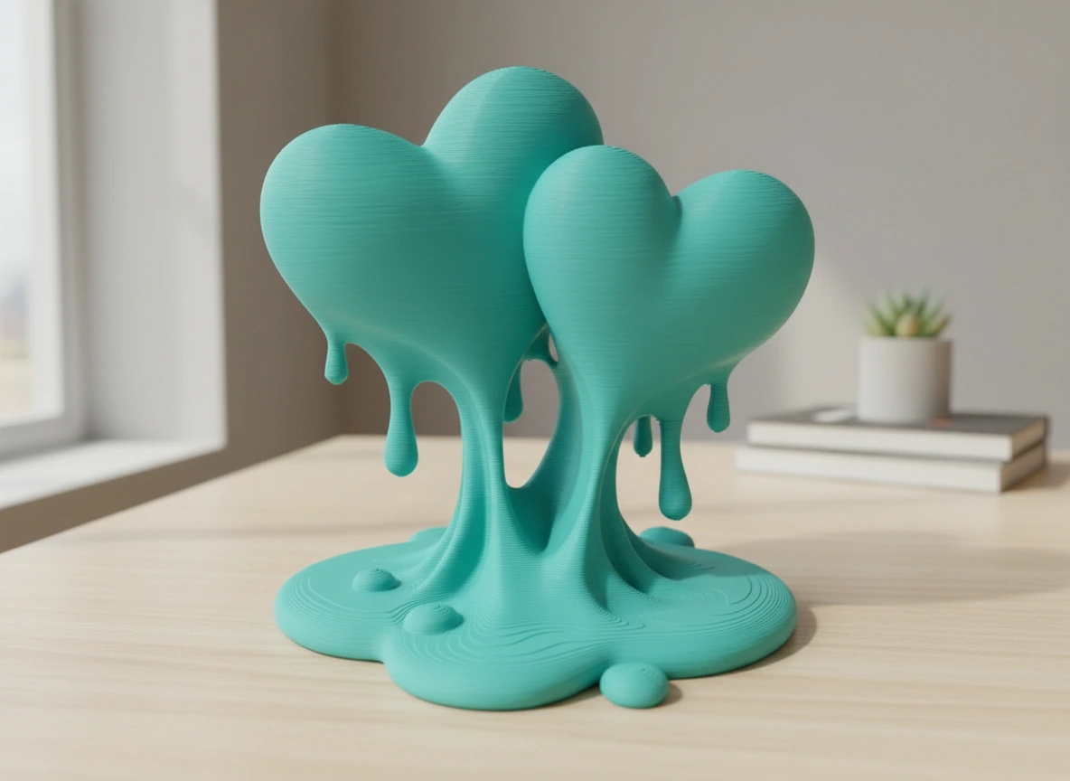 Sculptură Decorativă Inimi Îmbinate, Ornament Modern Dragoste - culoare Albastru verzui, imprimare 3D Vibecraft