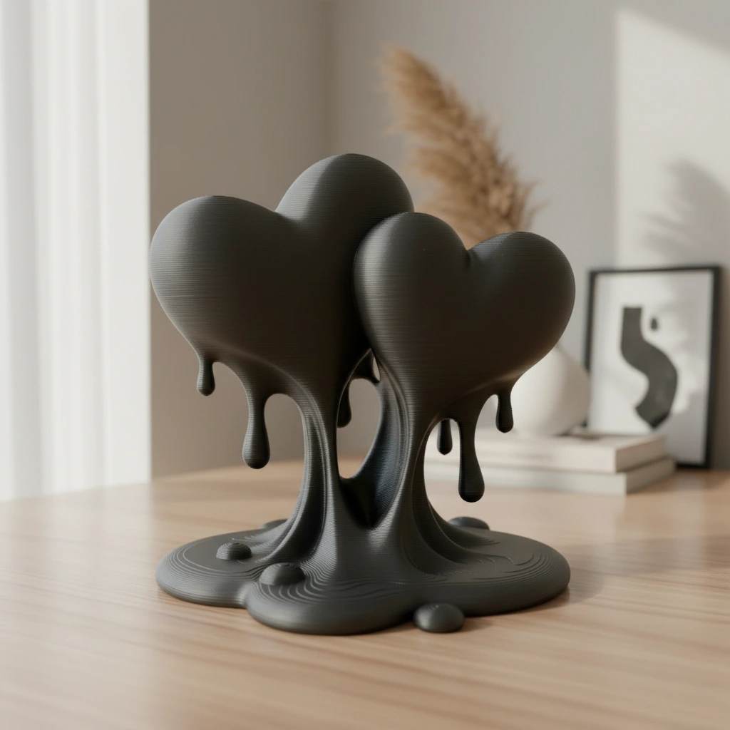 Sculptură Decorativă Inimi Îmbinate, Ornament Modern Dragoste - culoare vibecraft Sculptură Decorativă Inimi Îmbinate, Ornament Modern Dragoste cf black lifestyle, produs imprimat 3D Vibecraft