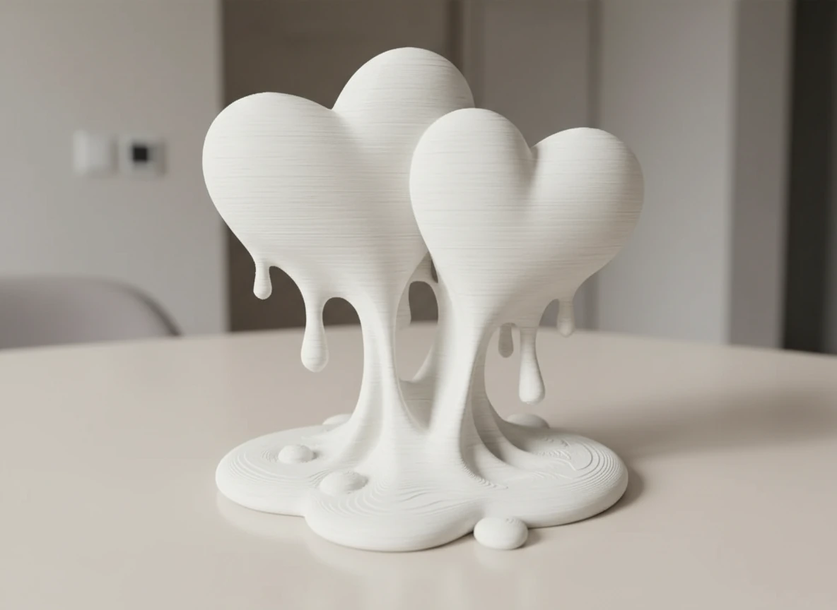 Sculptură Decorativă Inimi Îmbinate, Ornament Modern Dragoste - culoare white scene, produs imprimat 3D Vibecraft