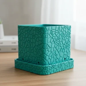 Ghiveci decorativ cu design modern și tăviță, Imprimare 3D - culoare Albastru verzui, imprimare 3D Vibecraft