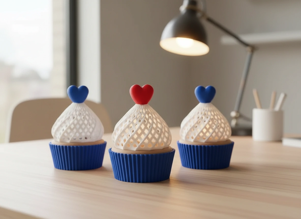 Suport Decorativ pentru Lumânare Electrică Tip Brioșă cu Element Inimă - culoare Albastru, imprimare 3D Vibecraft