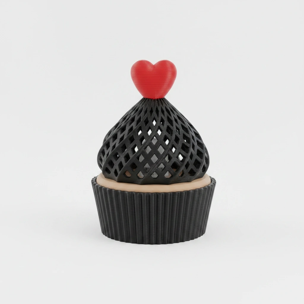 Suport Decorativ pentru Lumânare Electrică Tip Brioșă cu Element Inimă - Negru compozit fibra de carbon, imprimare 3D Vibecraft