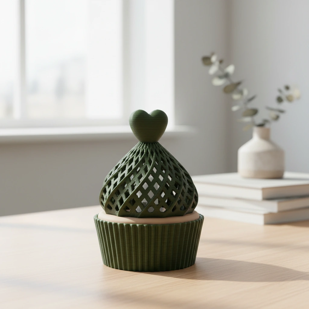 Suport Decorativ pentru Lumânare Electrică Tip Brioșă cu Element Inimă - Olive green compozit fibra de carbon, imprimare 3D Vibecraft