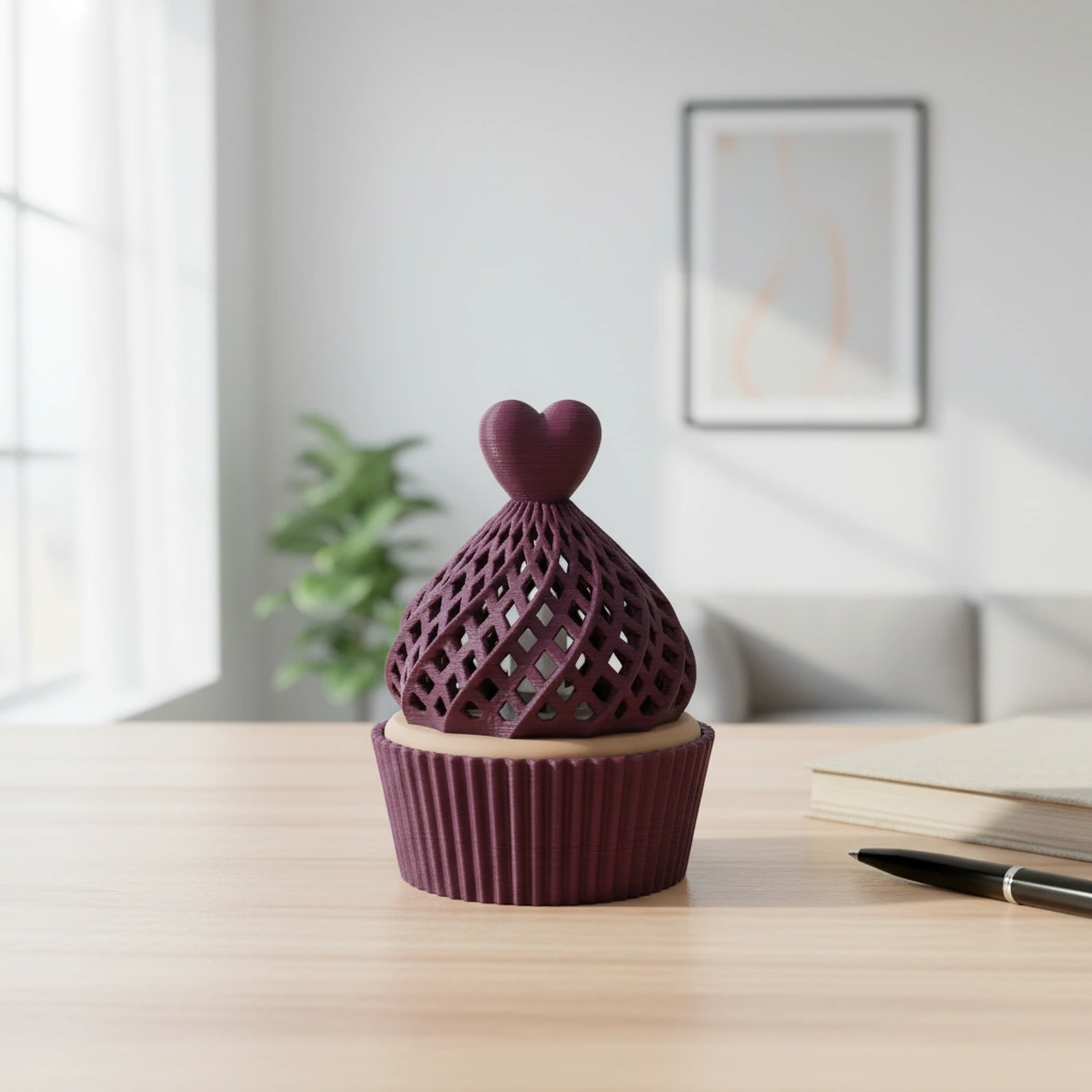 Suport Decorativ pentru Lumânare Electrică Tip Brioșă cu Element Inimă - Purple red compozit fibra de carbon, imprimare 3D Vibecraft