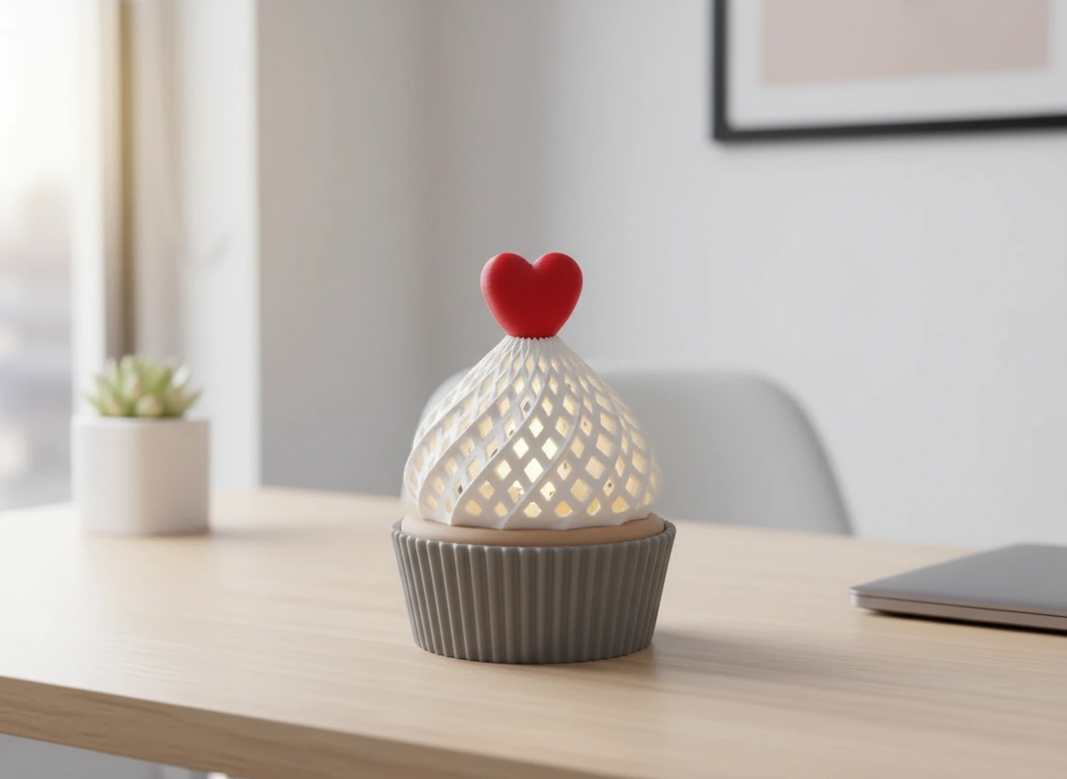 Suport Decorativ pentru Lumânare Electrică Tip Brioșă cu Element Inimă - culoare Gri, imprimare 3D Vibecraft