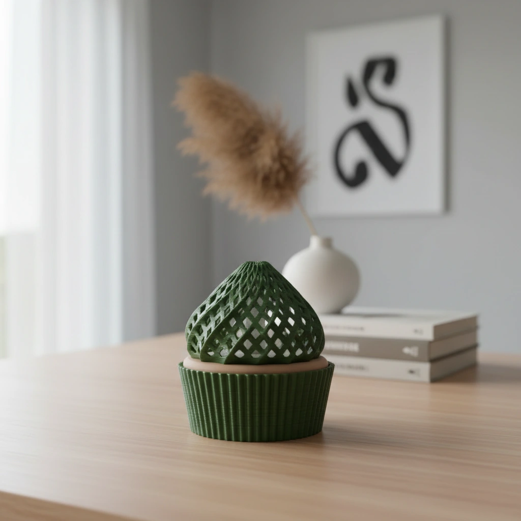 Suport Decorativ pentru Lumânare Electrică Tip Brioșă cu Element Inimă - culoare Verde, imprimare 3D Vibecraft