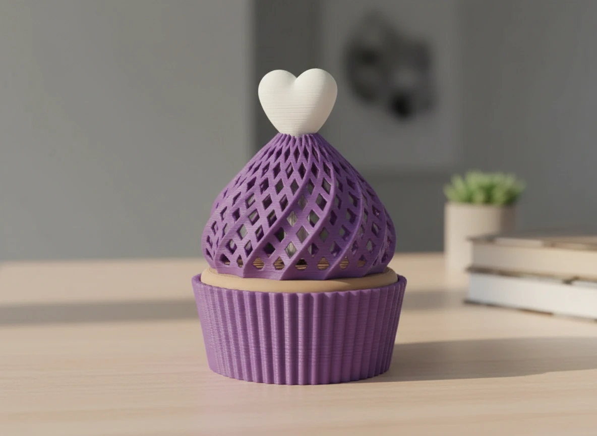 Suport Decorativ pentru Lumânare Electrică Tip Brioșă cu Element Inimă - culoare Mov, imprimare 3D Vibecraft