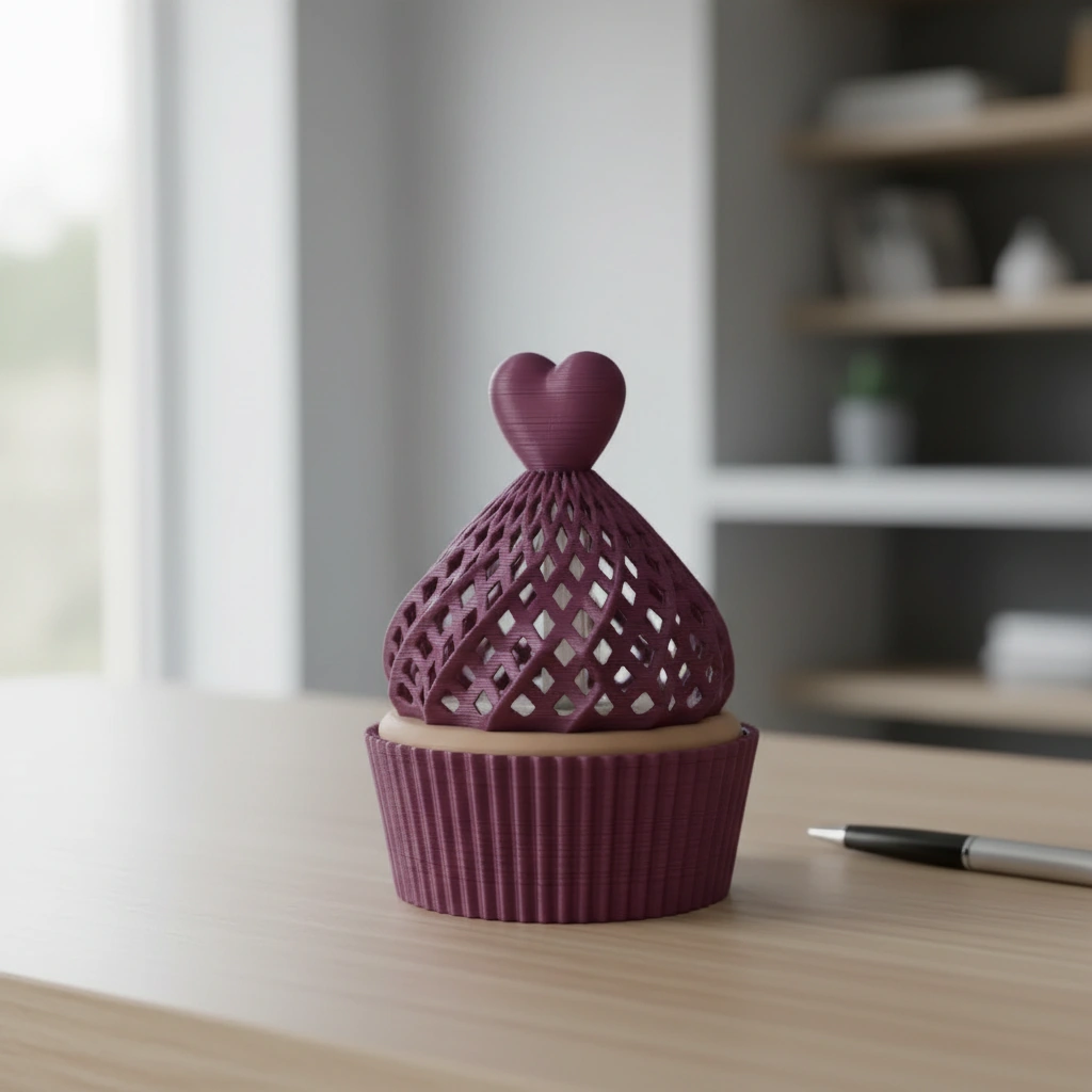 Suport Decorativ pentru Lumânare Electrică Tip Brioșă cu Element Inimă - culoare Roșu, imprimare 3D Vibecraft