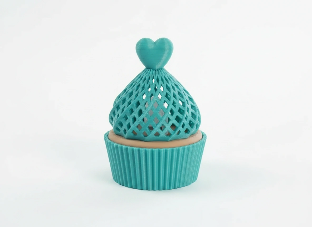 Suport Decorativ pentru Lumânare Electrică Tip Brioșă cu Element Inimă - culoare Albastru verzui, imprimare 3D Vibecraft