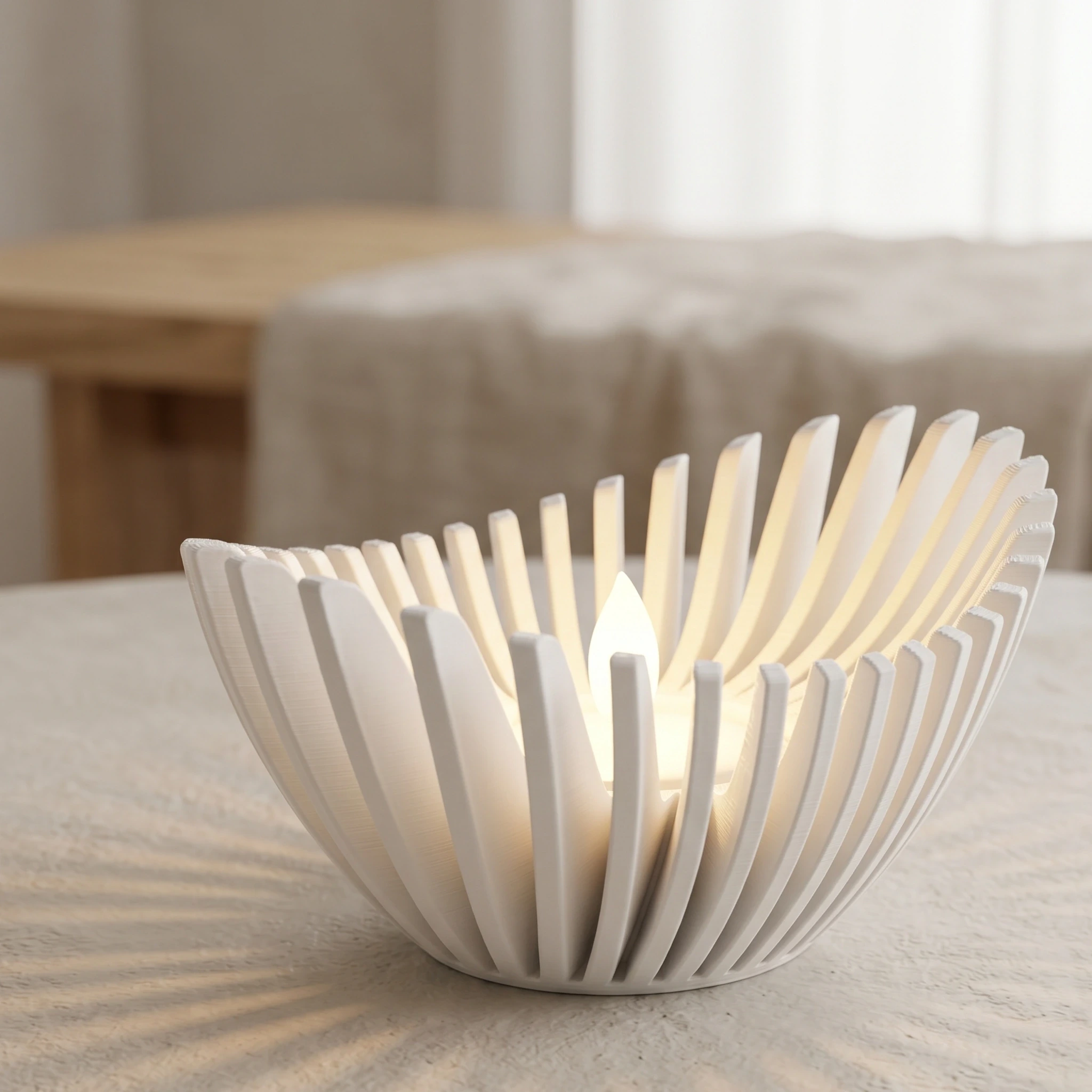 Mini Lampă de veghe LED decorativă cu design geometric modern - culoare white scene, produs imprimat 3D Vibecraft
