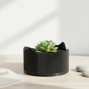 Ghiveci Decorativ Modern Cu Margine Ondulata Suport Plante Interior - Negru compozit mat, imprimare 3D Vibecraft