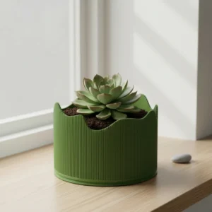 Ghiveci Decorativ Modern Cu Margine Ondulata Suport Plante Interior - Olive green compozit mat, imprimare 3D Vibecraft