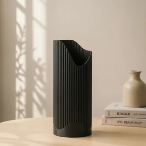 Vază decorativă modernă cu design sculptat și margini ondulate - Negru compozit mat, imprimare 3D Vibecraft
