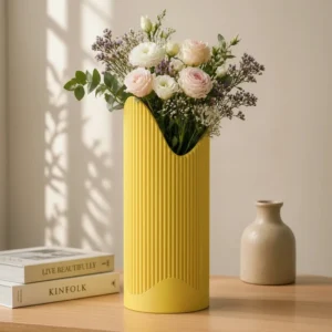 Vază decorativă modernă cu design sculptat și margini ondulate - culoare Galben, imprimare 3D Vibecraft