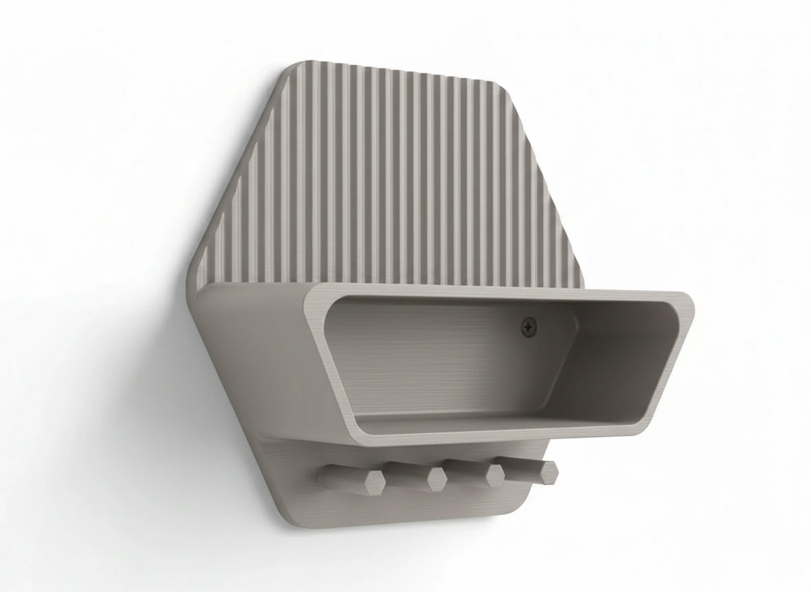 Organizator perete cu raft si suport chei pentru hol si birou - culoare Gri, imprimare 3D Vibecraft