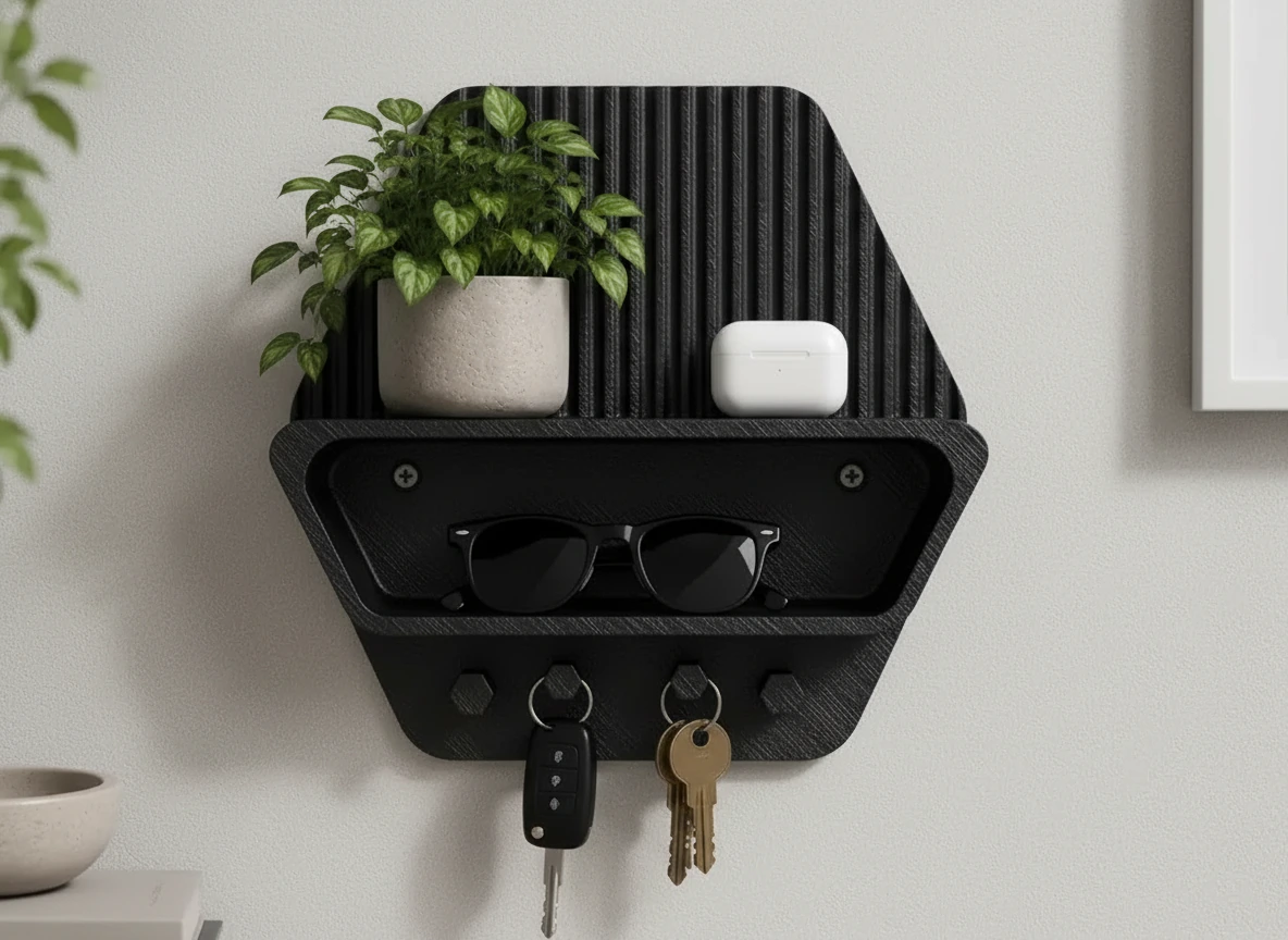 Organizator perete cu raft si suport chei pentru hol si birou - culoare group, produs imprimat 3D Vibecraft