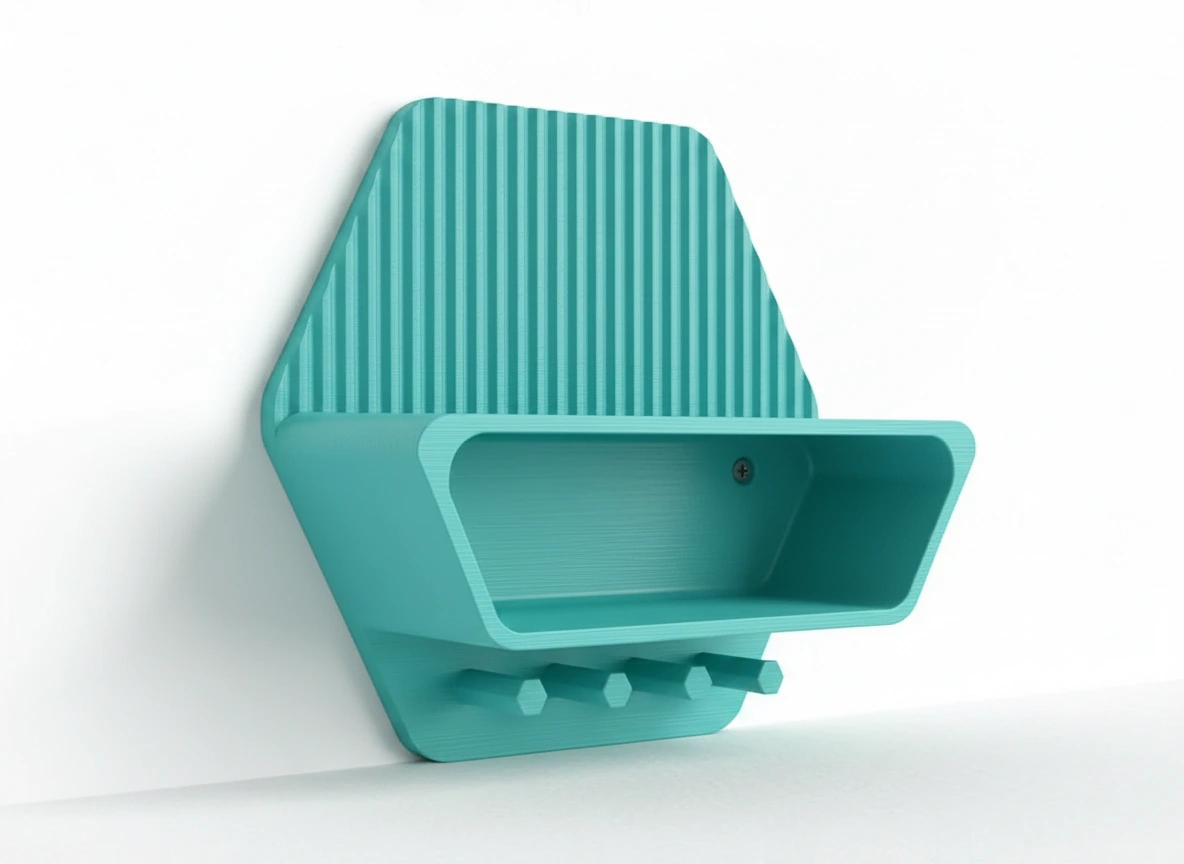 Organizator perete cu raft si suport chei pentru hol si birou - culoare Albastru verzui, imprimare 3D Vibecraft