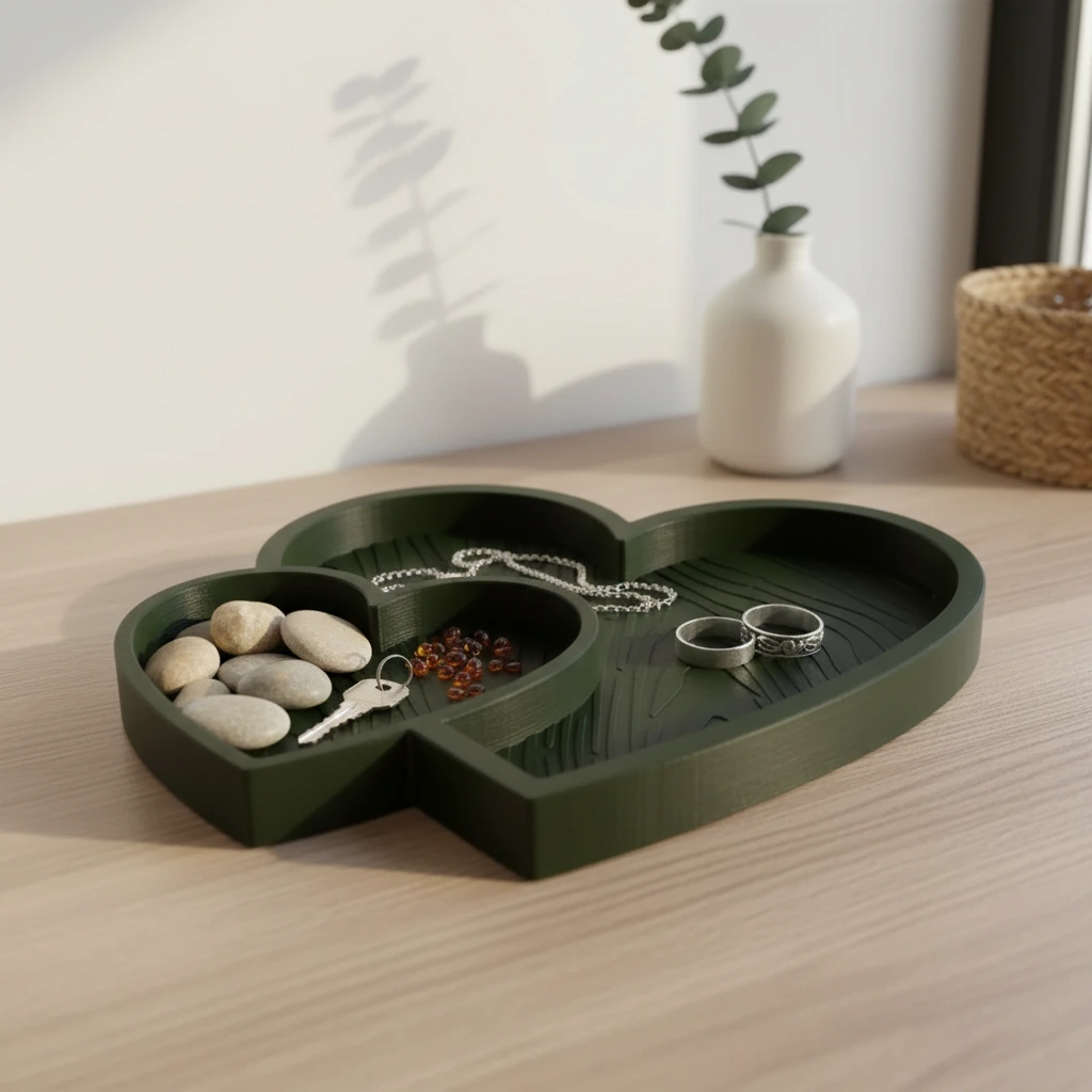 Bol Decorativ Inimi Împletite Obiecte Mici - Olive green compozit mat, imprimare 3D Vibecraft