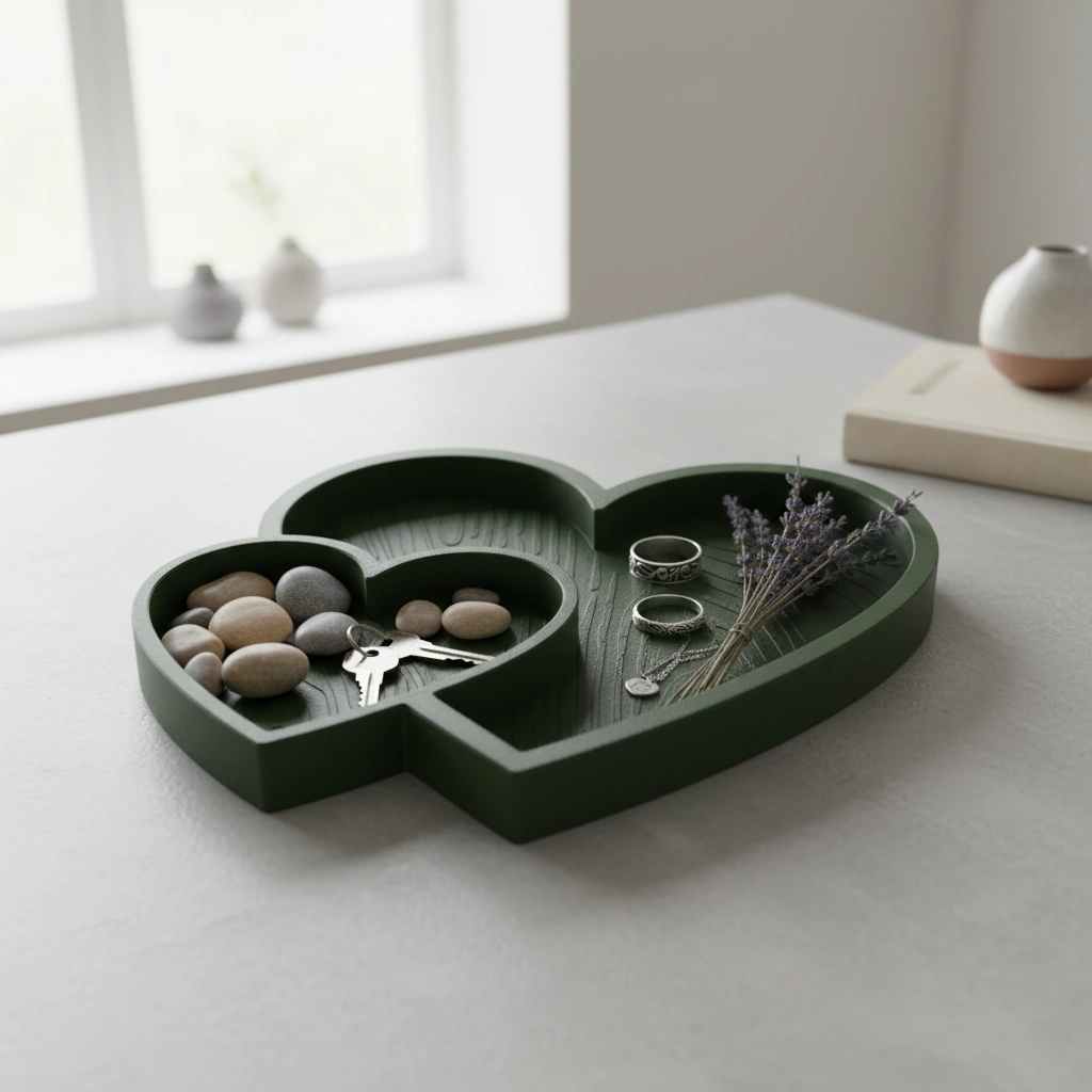 Bol Decorativ Inimi Împletite Obiecte Mici - Olive green compozit mat, imprimare 3D Vibecraft