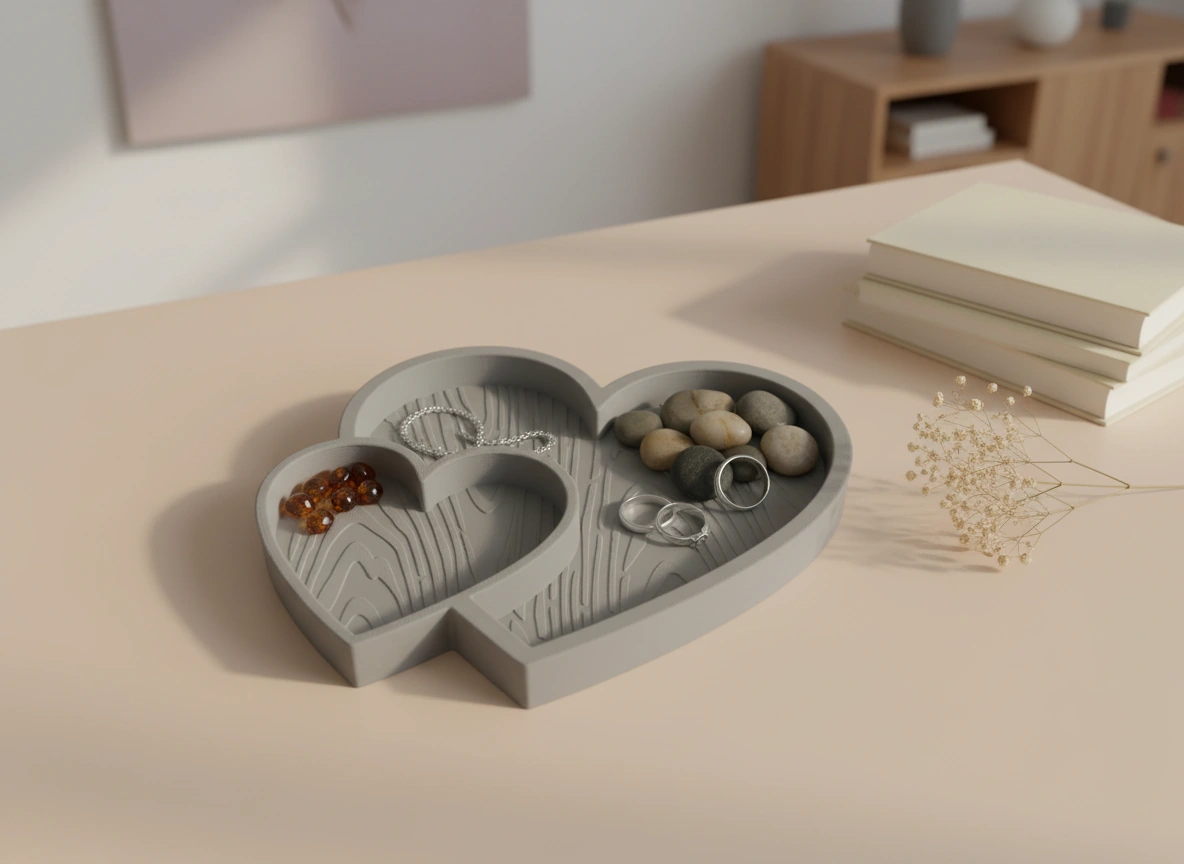 Bol Decorativ Inimi Împletite Obiecte Mici - culoare Gri, imprimare 3D Vibecraft