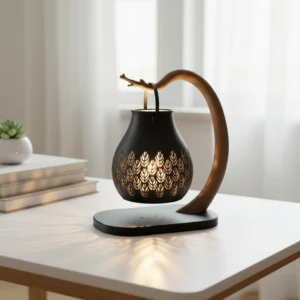 Mini Lampă de veghe LED decorativă cu suport, design inspirat din natură - Negru compozit fibra de carbon, imprimare 3D Vibecraft