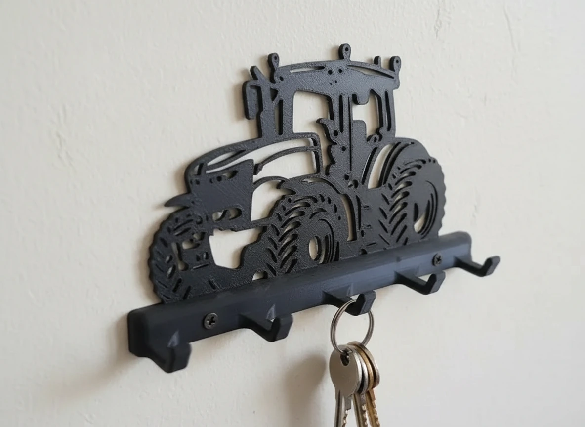 Suport Chei Organizator Perete cu Design Tractor - culoare black studio, produs imprimat 3D Vibecraft