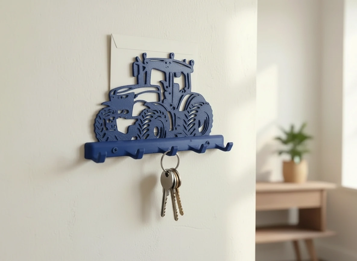 Suport Chei Organizator Perete cu Design Tractor - culoare Albastru, imprimare 3D Vibecraft