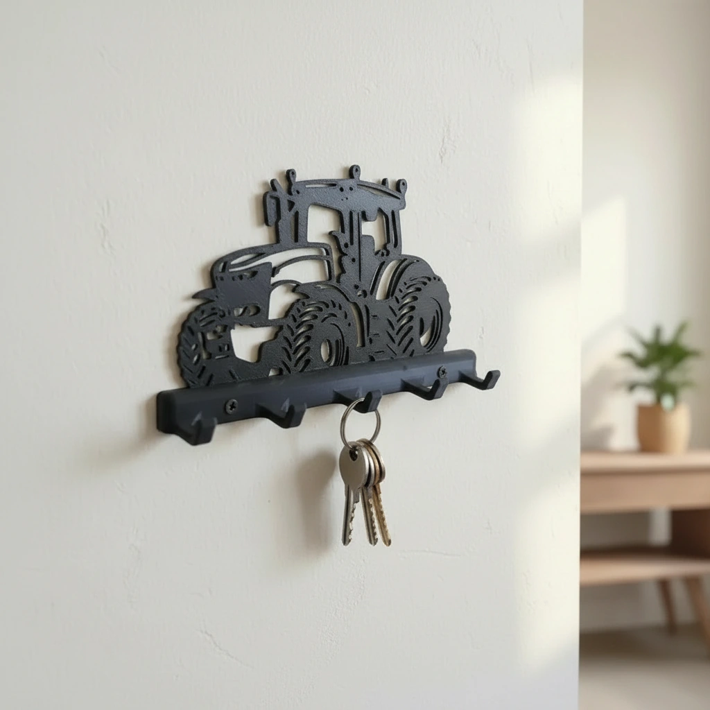Suport Chei Organizator Perete cu Design Tractor - Negru compozit mat, imprimare 3D Vibecraft