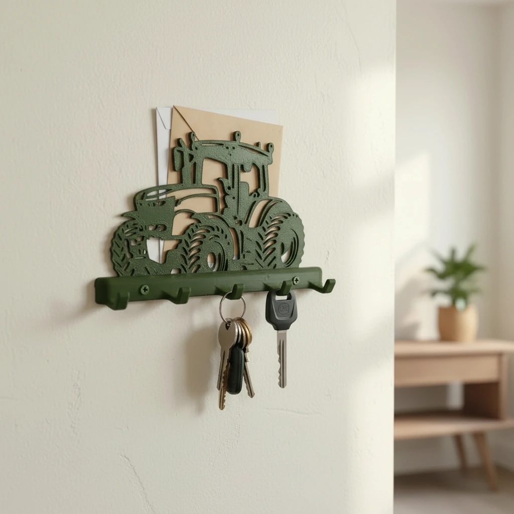 Suport Chei Organizator Perete cu Design Tractor - Olive green compozit mat, imprimare 3D Vibecraft