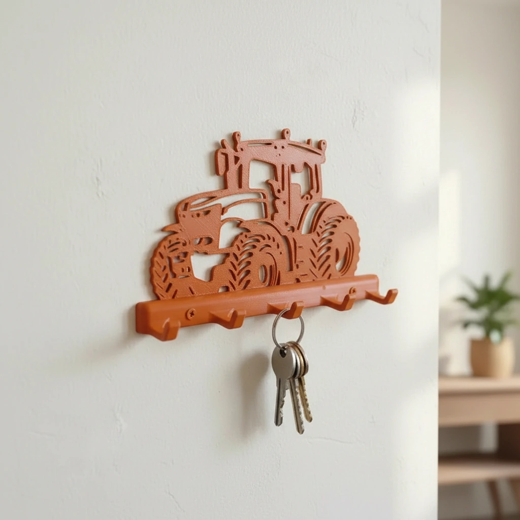 Suport Chei Organizator Perete cu Design Tractor - Orange compozit mat, imprimare 3D Vibecraft