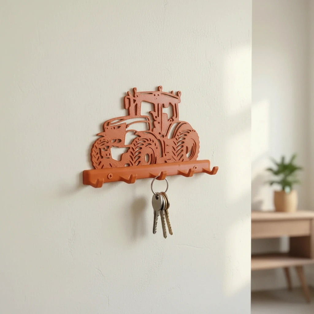 Suport Chei Organizator Perete cu Design Tractor - Orange compozit mat, imprimare 3D Vibecraft