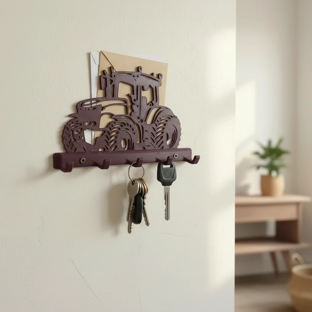 Suport Chei Organizator Perete cu Design Tractor - Purple red compozit mat, imprimare 3D Vibecraft