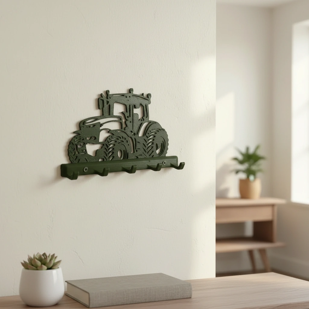Suport Chei Organizator Perete cu Design Tractor - culoare Verde, imprimare 3D Vibecraft
