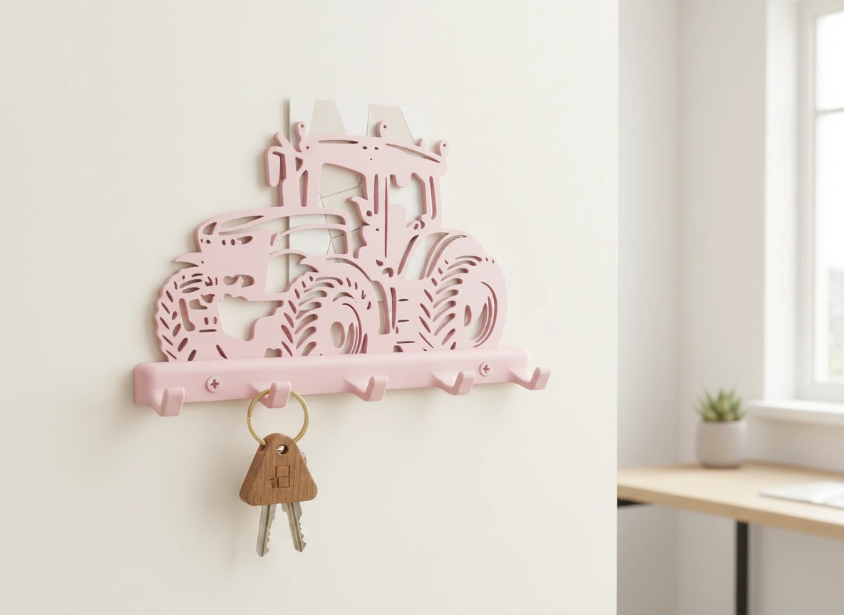 Suport Chei Organizator Perete cu Design Tractor - culoare Roz, imprimare 3D Vibecraft
